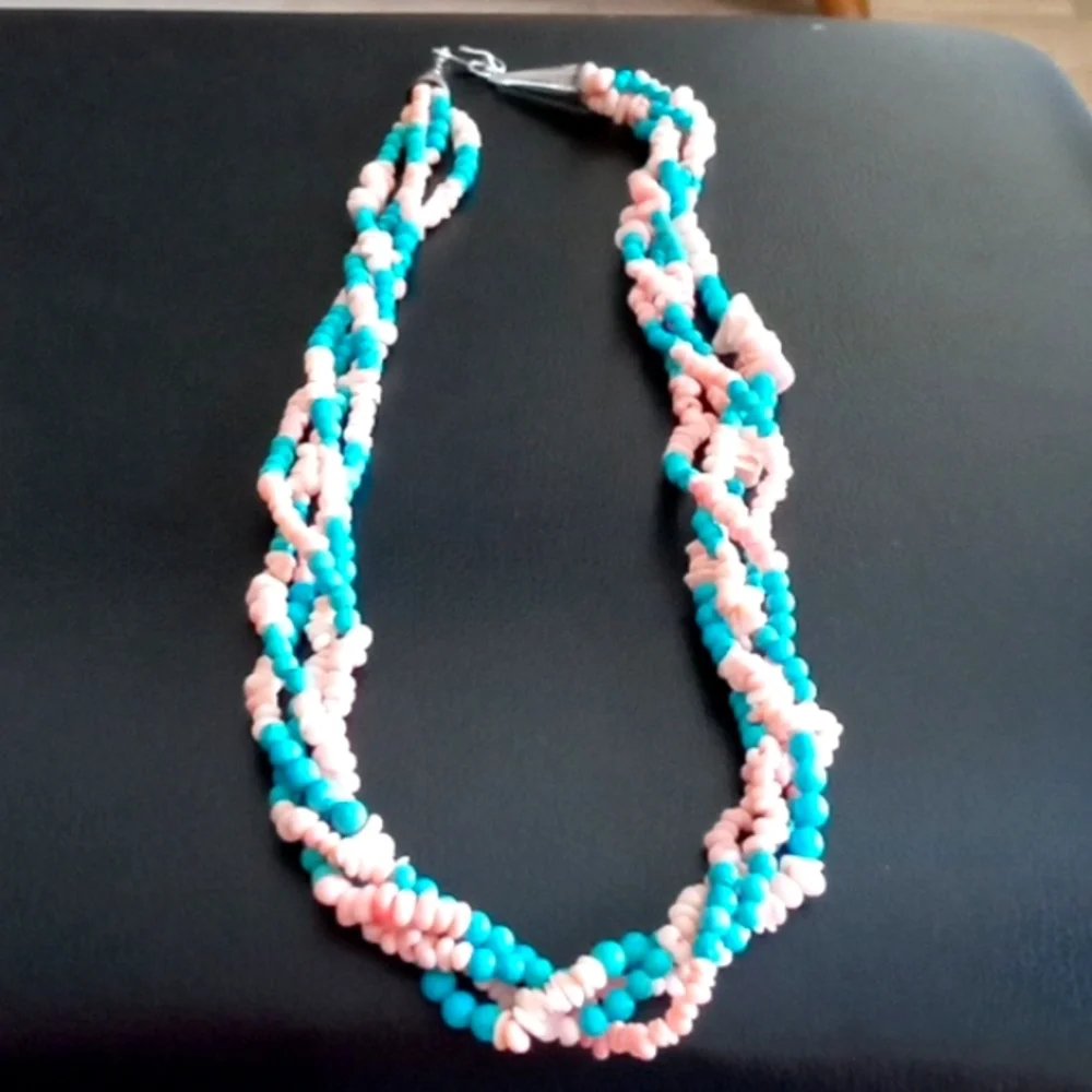 SOUTHWEST TURQUOISE AND PINK CORAL NECKLACE - Picture 4 of 7